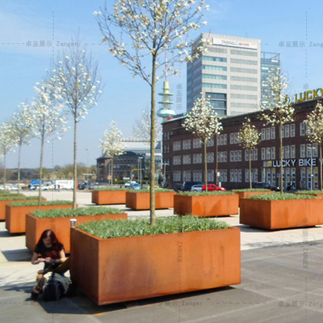 道路园林景观长方形耐候钢花箱